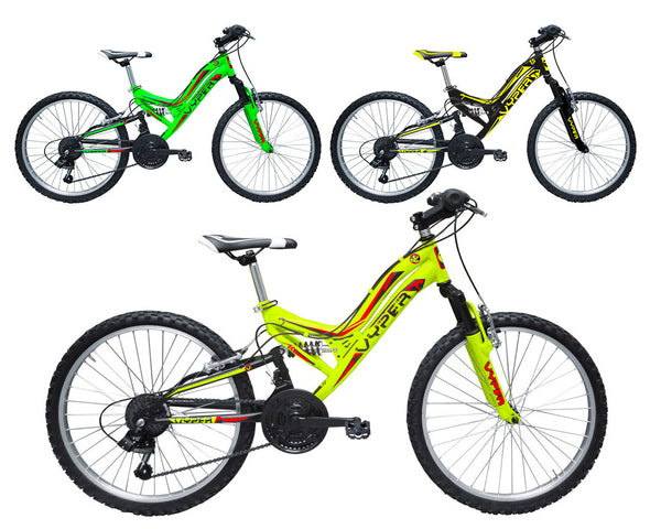 online Bicicletta MTB Ragazzo 24” 6 Velocità Vyper Biammortizzata Giallo o Nero o Verde