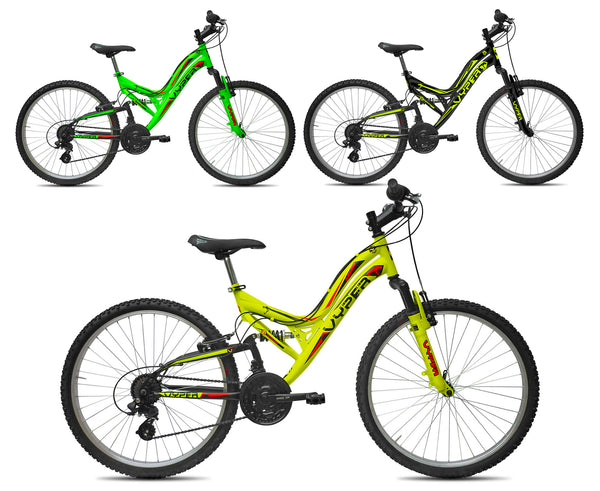 Bicicletta MTB Ragazzo 26” 6 Velocità Vyper Biammortizzata Giallo o Nero o Verde prezzo