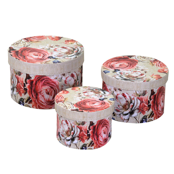 online Lot de 3 boites rondes en simili cuir fleurs crème