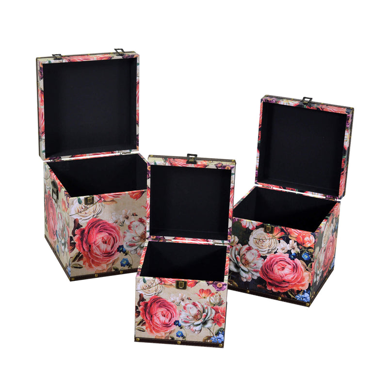 Set 3 Scatole in Similpelle fiori crema quadro-2