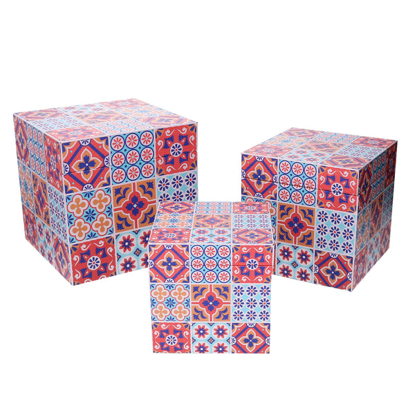 Lot de 3 boîtes en similicuir à motifs multicolores sconto