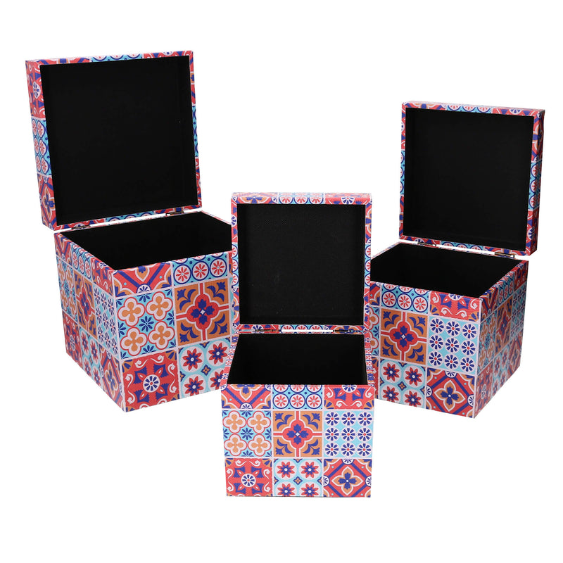 Set 3 Scatole in Similpelle fantasia multicolor quadro -2