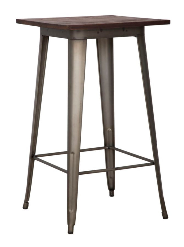 sconto Table de Bar Detroit Carrée 60x60x105 cm en Fer et Bois d'ORME