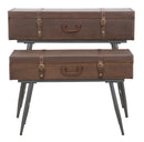 Console Travel Coppia con Contenitore 90x40x78,5-80x35x53,5 cm Legno e Ferro e PU Marrone-3