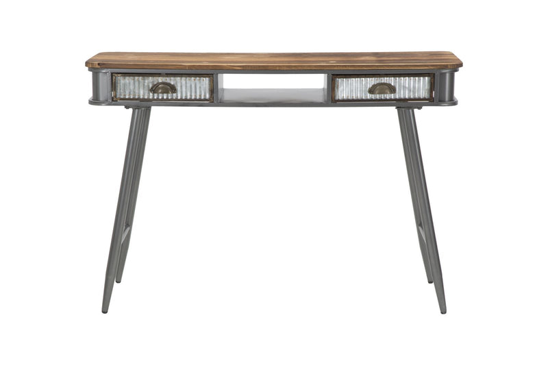 Console Illinois 111x40x76 cm in Ferro e Legno di Abete Grigio e Grigio e Naturale-2