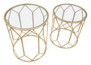 Tavolinetti da Caffé Oro Coppia Ø50x60-45x50 cm in Ferro e Vetro Oro-2