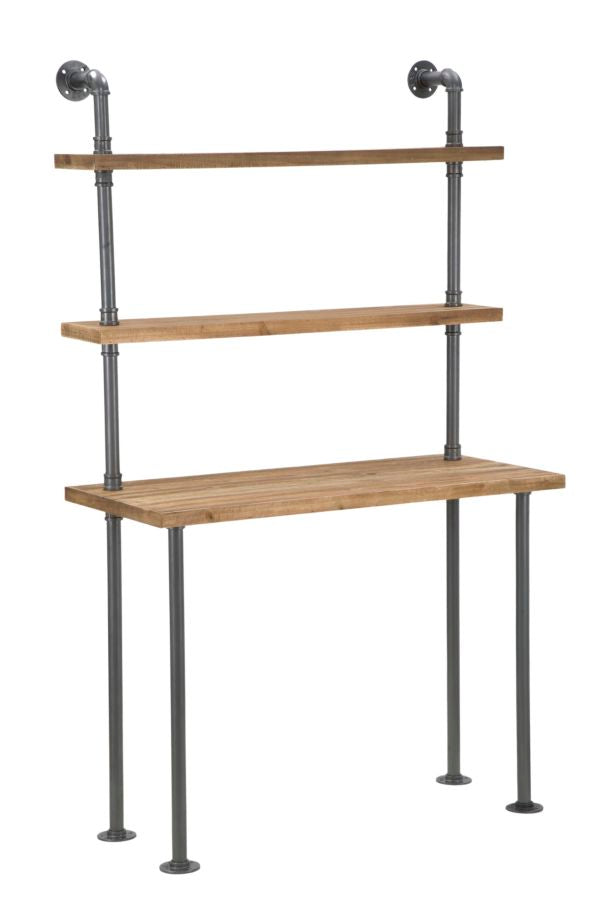 Bureau Manhattan avec étagères 100x45x165,5 cm Bois de sapin et fer gris et marron sconto