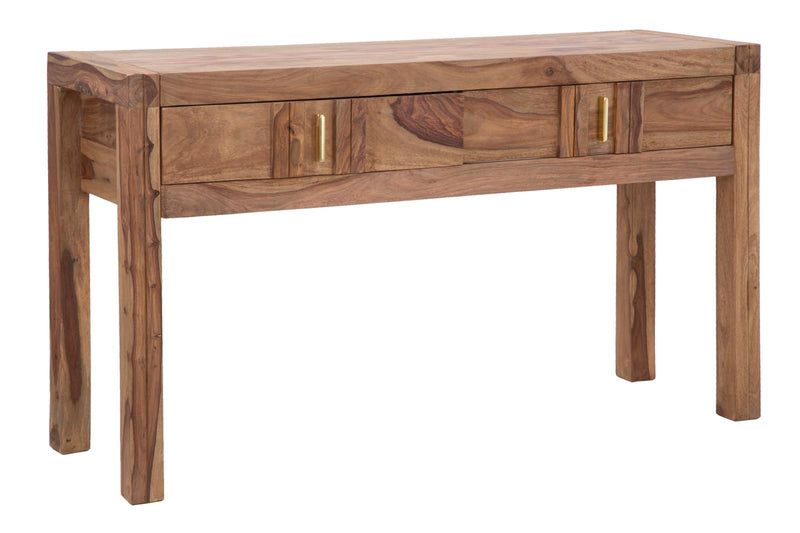 Console Elegant Sheesham 132x40x76 cm Legno e Ferro Naturale e Oro-1