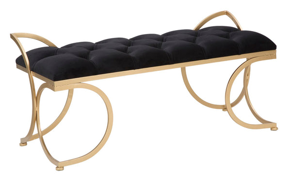 Banc Glam Luxy Noir 103x43x47 cm en Fer et MDF et Éponge et Polyester Noir et Or online