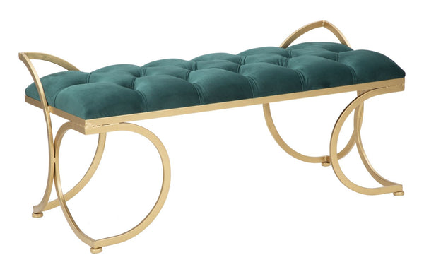 Banc Glam Luxy Vert 103x43x47 cm en Fer et MDF et Éponge et Polyester Vert et Or prezzo