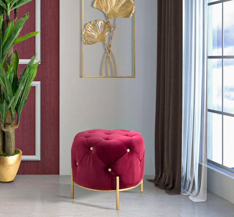 Puff Diamond Glam Bordeaux Ø45x40 cm in Ferro e MDF e Spugna e Poliestere Bordeaux e Oro-7