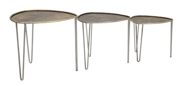 prezzo Ensemble de Tables Basses Delhi 3 Pcs Ø53,5x54x47-45,5x46x41-38x38x35 cm en Fer Noir et Bronze