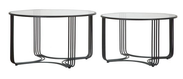 acquista Paire de Tables Basses Dublin Ø81x47 - 71x43 cm en Fer et Verre Noir