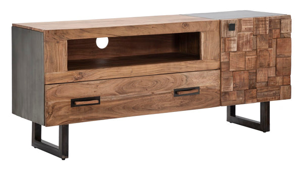 acquista Meuble TV Mumbai 145x40x62 cm en bois d'acacia et fer marron et noir