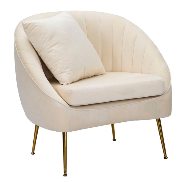 sconto Fauteuil Venice Crème 85x66x78 cm en Bois Éponge et Polyester et Métal Doré