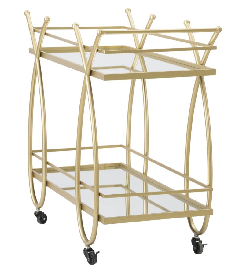 Carrello Ribbon 80x40x75 cm in Ferro MDF e Specchio Oro-3