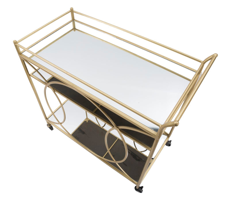 Carrello Infinity 80x40x80 cm in Ferro MDF e Specchio Oro-4