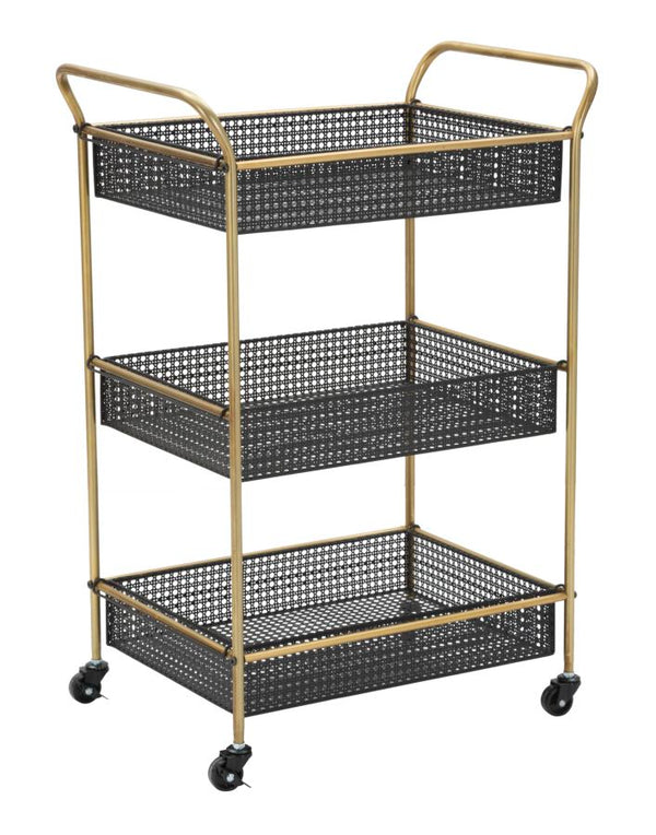 sconto Fashion Trolley 56x37x81 cm en fer noir et doré