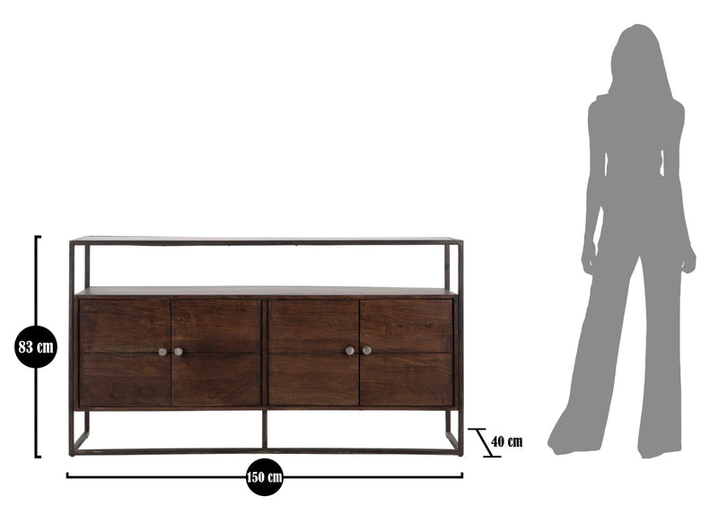 Mobile Burn 150x40x83 cm in Legno di Acacia e in Ferro Marrone-9