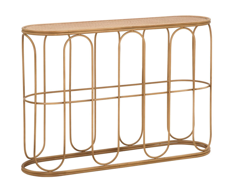 Consolle 110x32x77 cm in Metallo Piano in Rattan-1