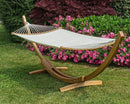 Amaca da Giardino 383x89x120h cm con Supporto di Legno in Tessuto Bianco-4