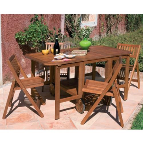 Table avec 4 chaises pliantes en bois peu encombrantes pour mobilier de jardin extérieur  acquista