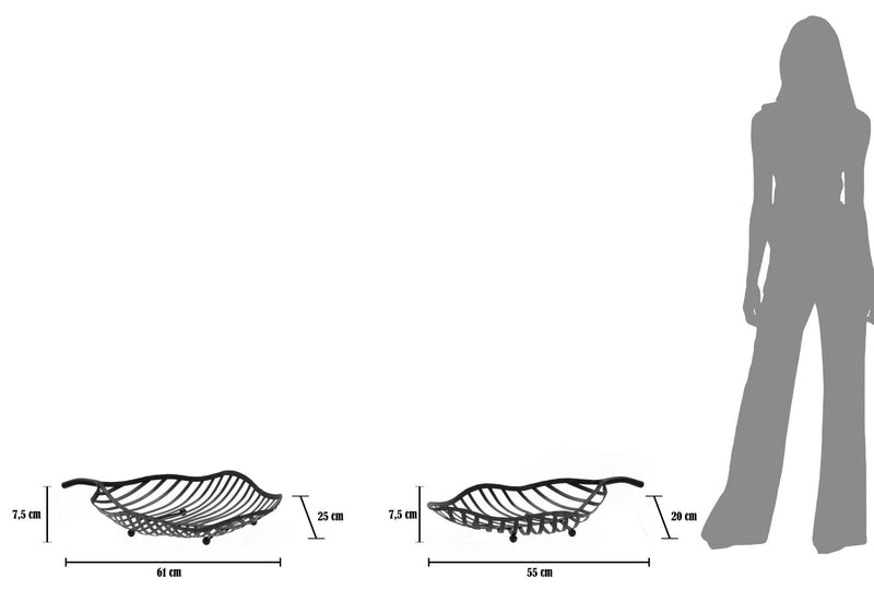 Svuota Tasche Foglia Nero Coppia 61x25x7,5-55x20x7,5 cm in Ferro Nero-9