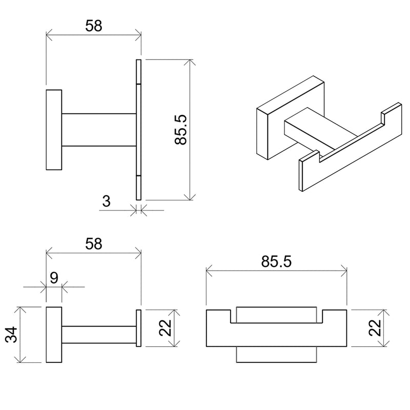 Set 2 Appendini Bagno con Doppio Gancio in Acciaio Cromato Bonussi-4