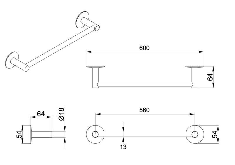 Portasciugamani da Parete 40 cm Ø14 mm Bonussi Cromato-2