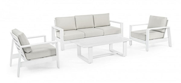 Salon de Jardin Blanc Baltique Canapé 2 Fauteuils et Table Basse sconto