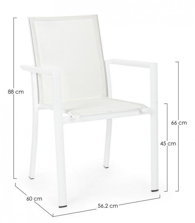 Set 4 Sedie da Giardino 56,2x60x88h cm con Braccioli Konnor Bianco-3