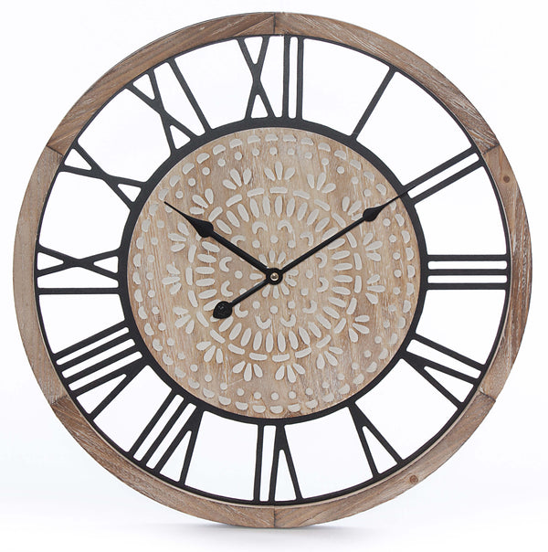 Horloge Murale Ø50 cm en MDF et Métal Marron prezzo