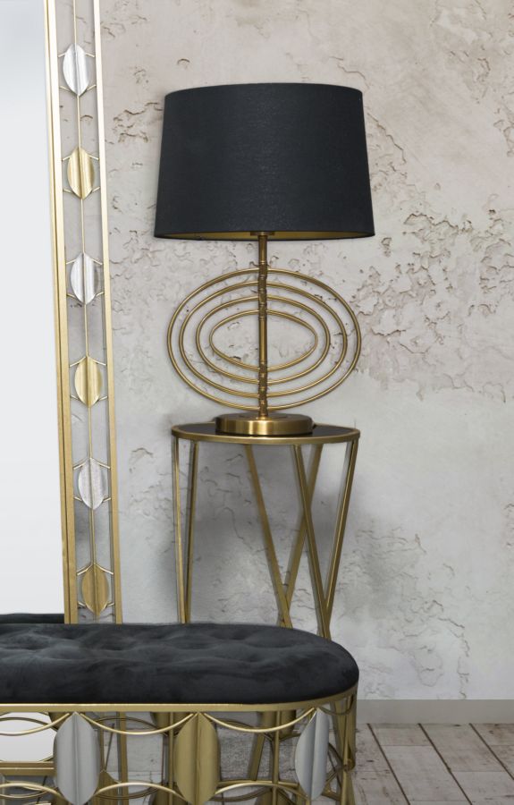 Lampada da Tavolo Glam Fluy Ø40x60,5 cm in Ferro Plastica e Poliestere Nero e Oro-9