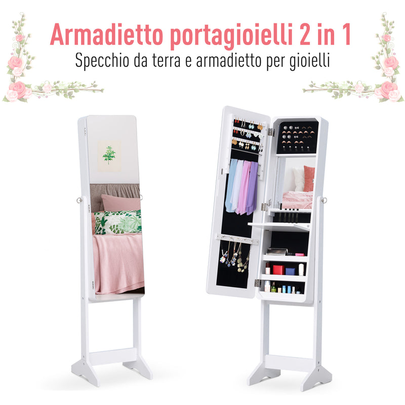 Armadio Portagioie e Trucchi con Specchio e Illuminazione LED Automatica Bianco 30x146x36 cm -4