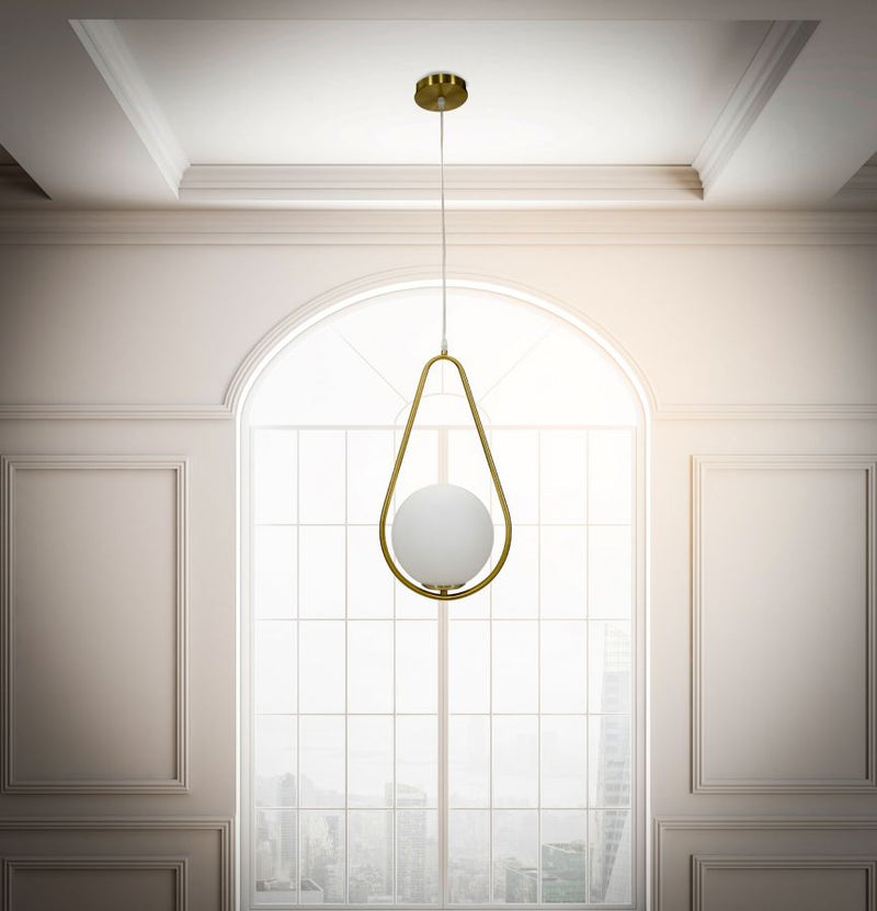 Lampadario Glamy Drop 24x20x46 cm in Ferro e Vetro Oro e Bianco-8