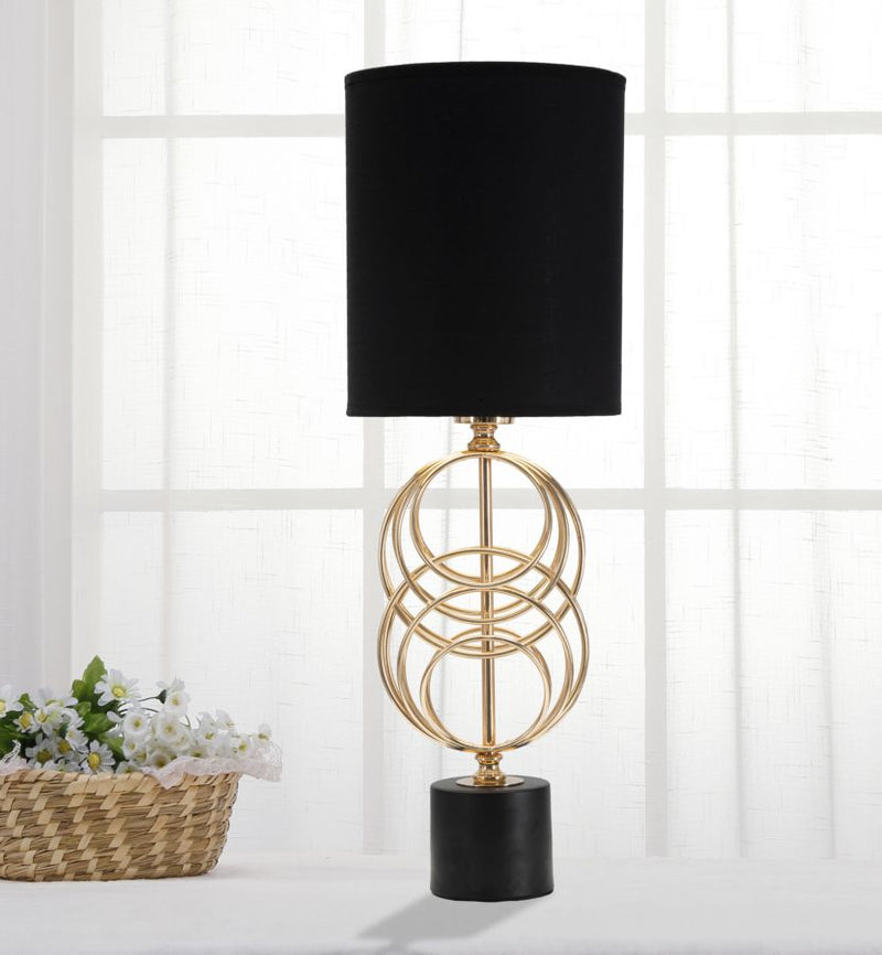 Lampada da Tavolo Circly Ø20x58,5 cm in Ferro PVC e Tessuto Oro e Nero-6