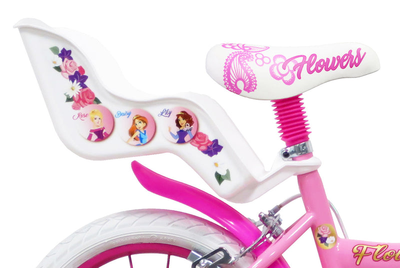 Bicicletta per Bambina 14" 2 Freni  Flower Bianca/Rosa-5