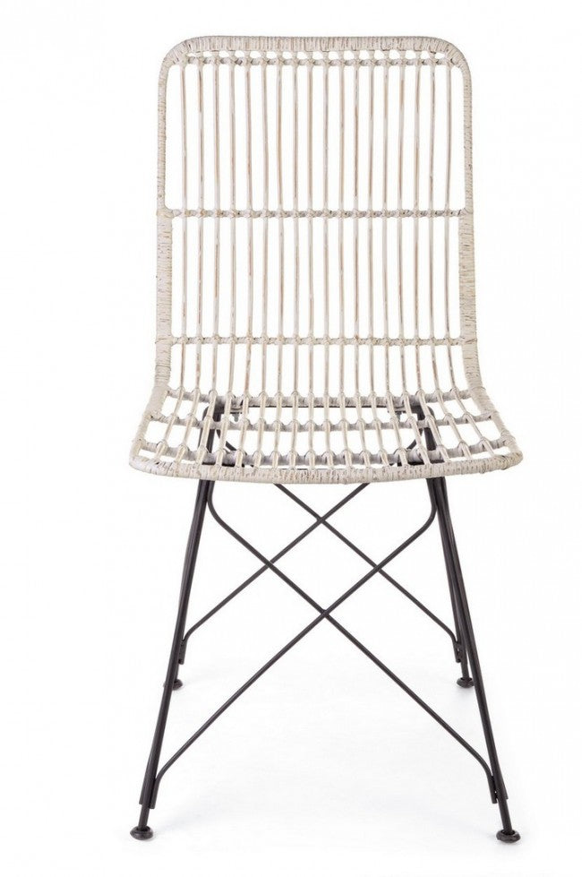 Set 4 Sedie 45x55x85 cm Metal Rattan in Fibre Naturali Bianco-3