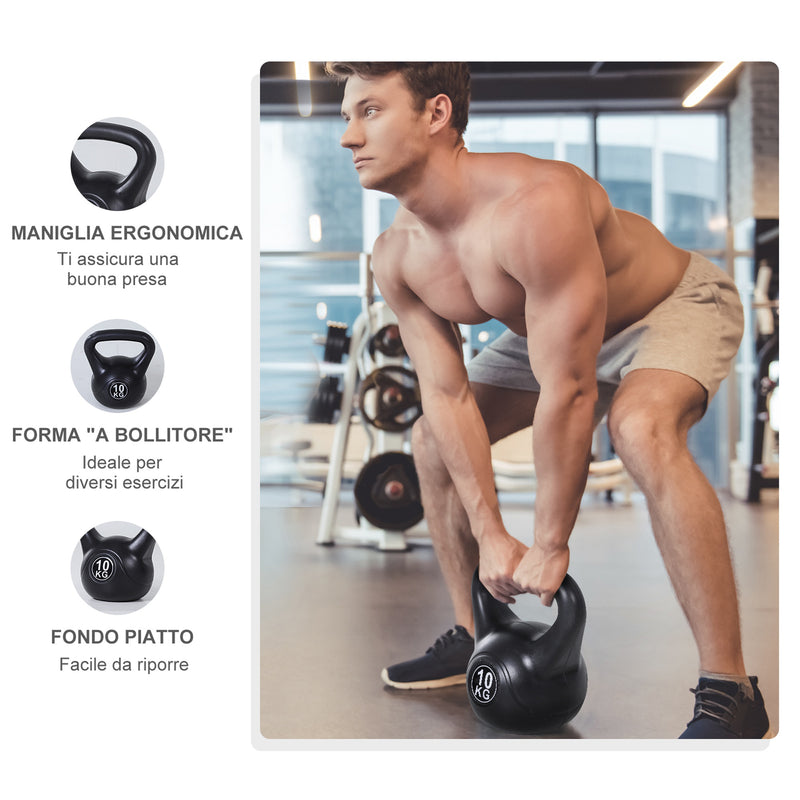 Kettlebell per Allenamento 10 Kg in PVC e Sabbia  Nero-7