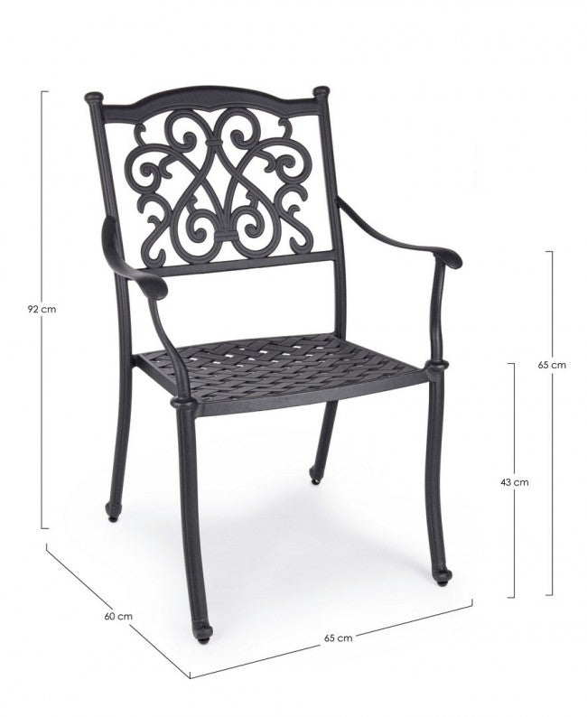 Set 4 Sedie da Giardino 65x60x92h cm con Braccioli Ivrea Antracite-3