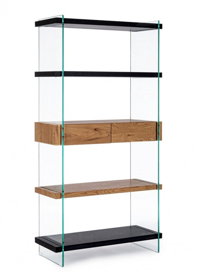 Libreria 4 Ripiani 2 Cassetti 90x39x180h cm Line Wood Nero -1