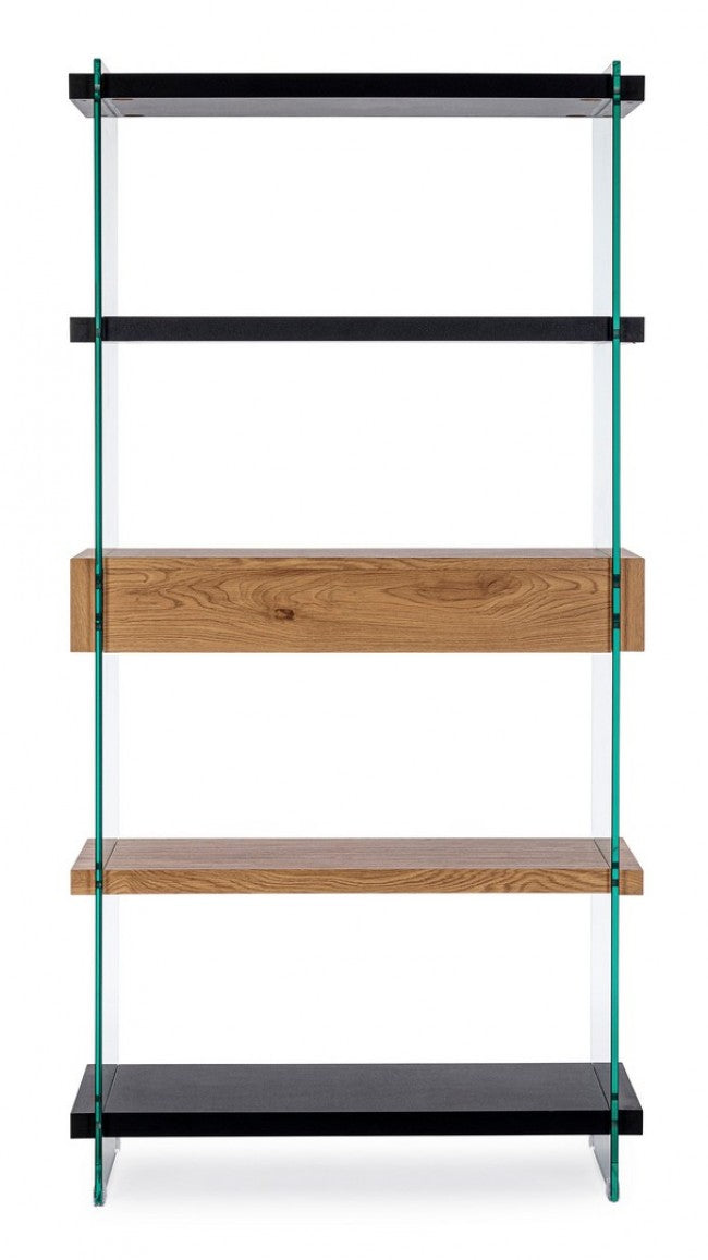 Libreria 4 Ripiani 2 Cassetti 90x39x180h cm Line Wood Nero -4