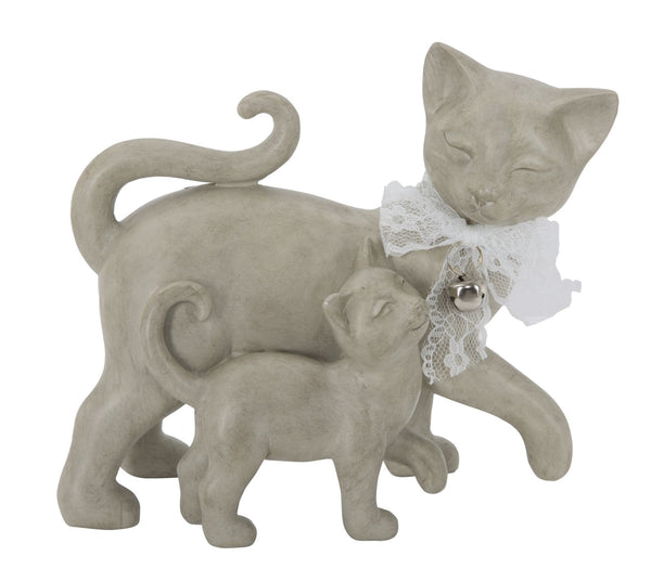 sconto Chat en pierre avec chiot 19x9,5x17,5 cm en polyrésine blanche