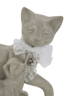 Gatto Stone con Cucciolo 19x9,5x17,5 cm in Poliresina Bianco-5