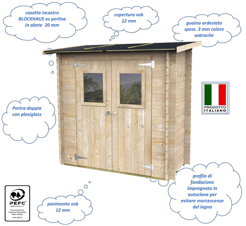 Casetta Box da Giardino per Attrezzi 198x98 cm con Porta Doppia Finestrata in Legno Naturale-4