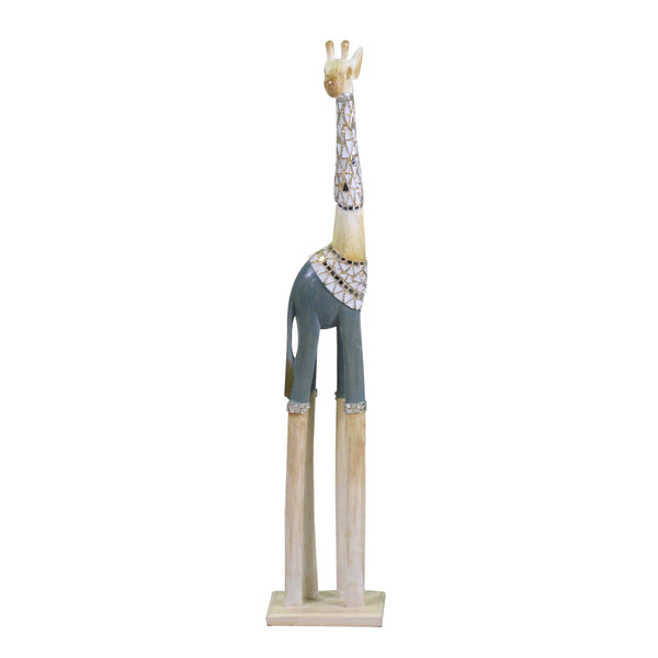 Figurine girafe en bois blanc bleu clair 16x10xh80 cm acquista