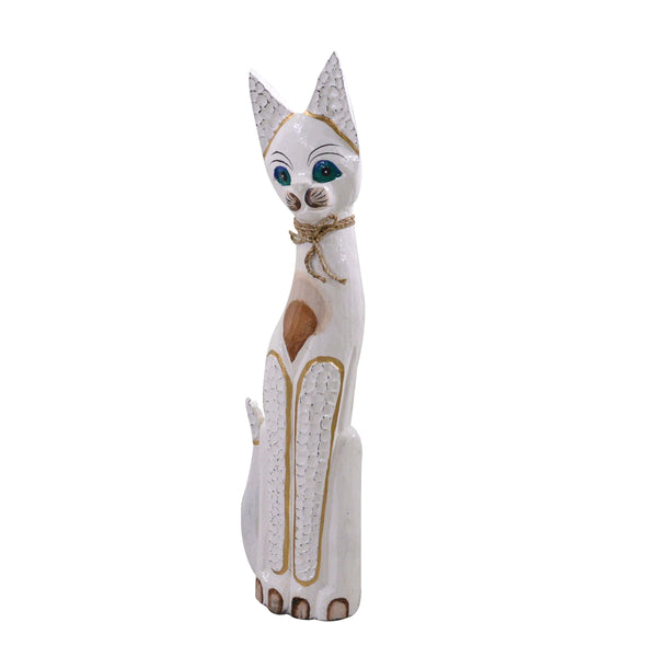 acquista Figurine chat en bois beige blanc cm 15x6xh80