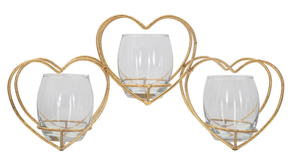 Bougeoir Coeur 37,5x9x19 cm en Fer et Verre Doré sconto