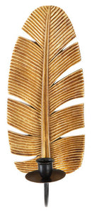 Portacandele da Muro Leaf 12,8x8,9x31,2 cm in Poliresina e Ferro Oro e Nero-1