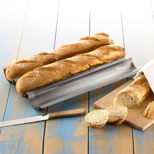 Teglia Antiaderente per Baguette Pane 3 Posti Perforata Rbv Birkmann-1